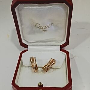 Cartier Gold and Diamond Twisted Hoop Earrings 18K